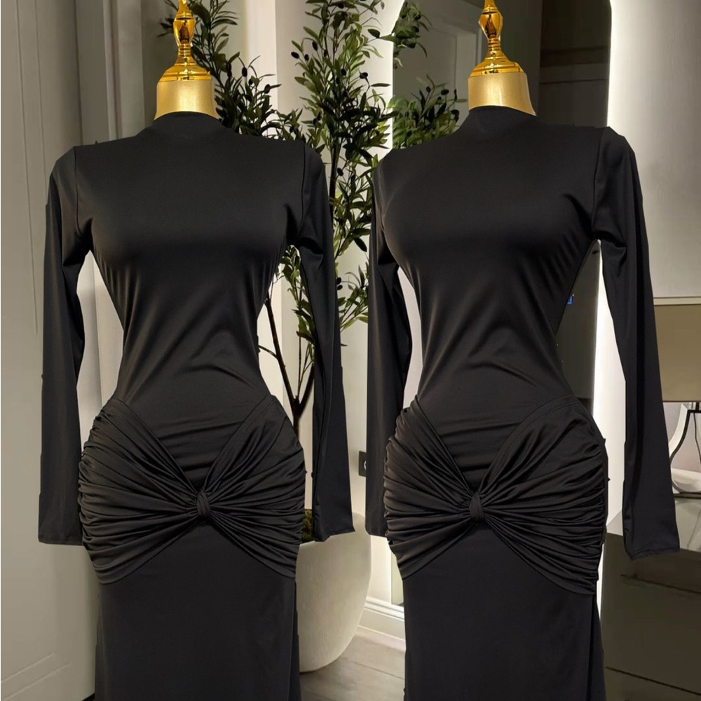 Bonita Boutique Black Elegant long Dress with Knot Detail